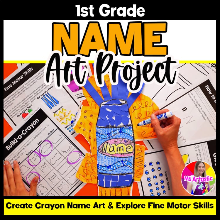 1st Grade Back to School Name Art Lesson Fine Motor Skills Crayon Art Project