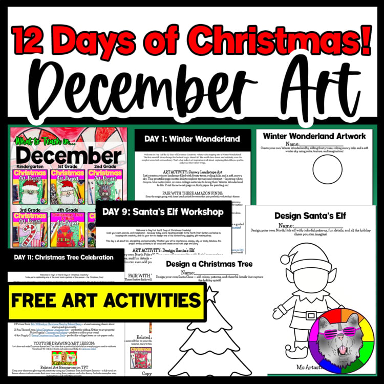FREE December Art Project Guide 12 Days of Christmas FREE Art Lesson Activities