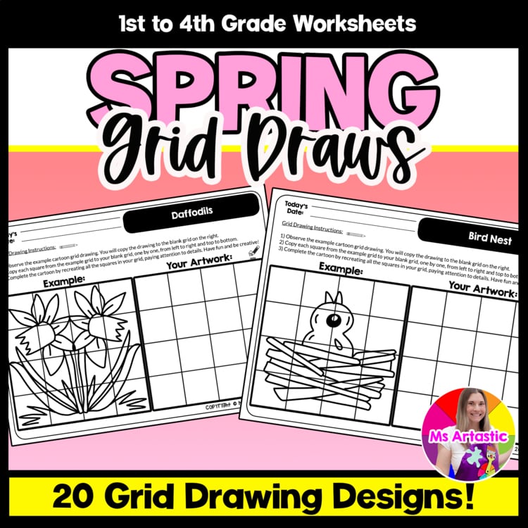 Spring Cartoon Grid Drawing Worksheets Spring Drawing Spring Art Activities