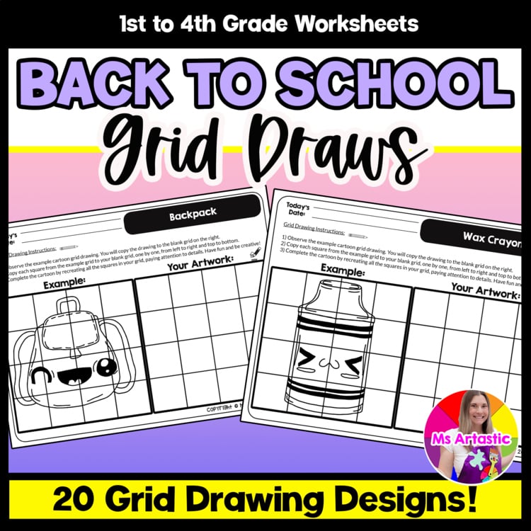Back to School Cartoon Grid Drawing Worksheets Back to School Drawing Activities