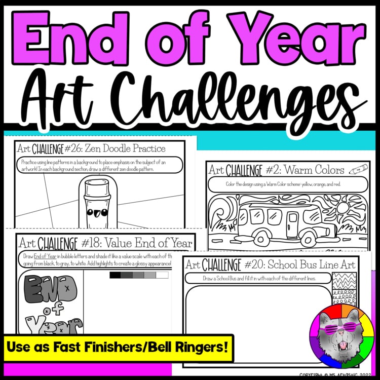 End of Year Art Challenge Cards Prompt Activities Bell Ringers Fast Finishers