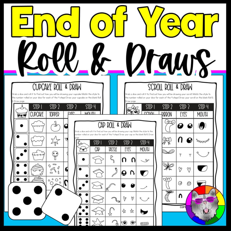 End of Year Roll and Draw Directed Drawing Game Last Week of School Art Activity