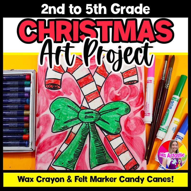 Candy Cane Art Project Christmas Art Lesson Elementary Candy Cane Art Activity