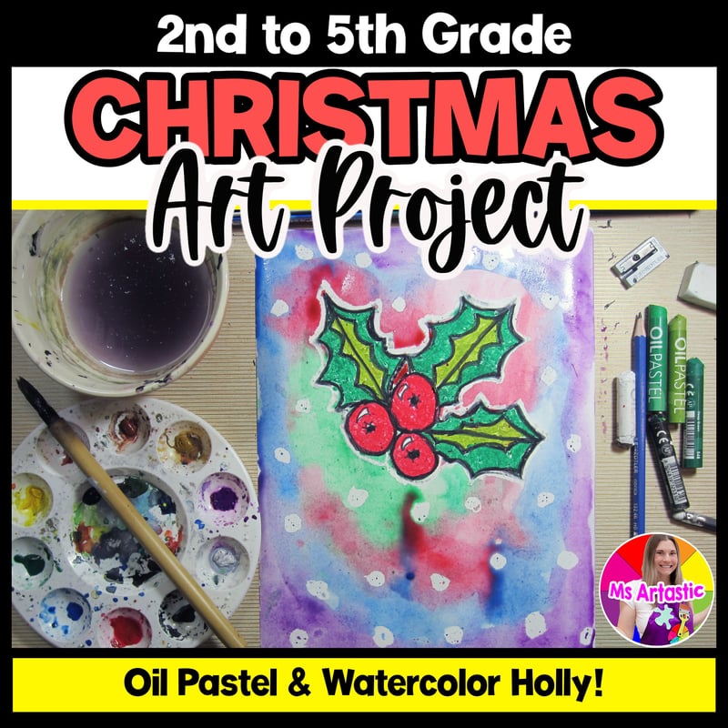 FREE Christmas Art Project Christmas Holly Art Lesson Christmas Freebie
