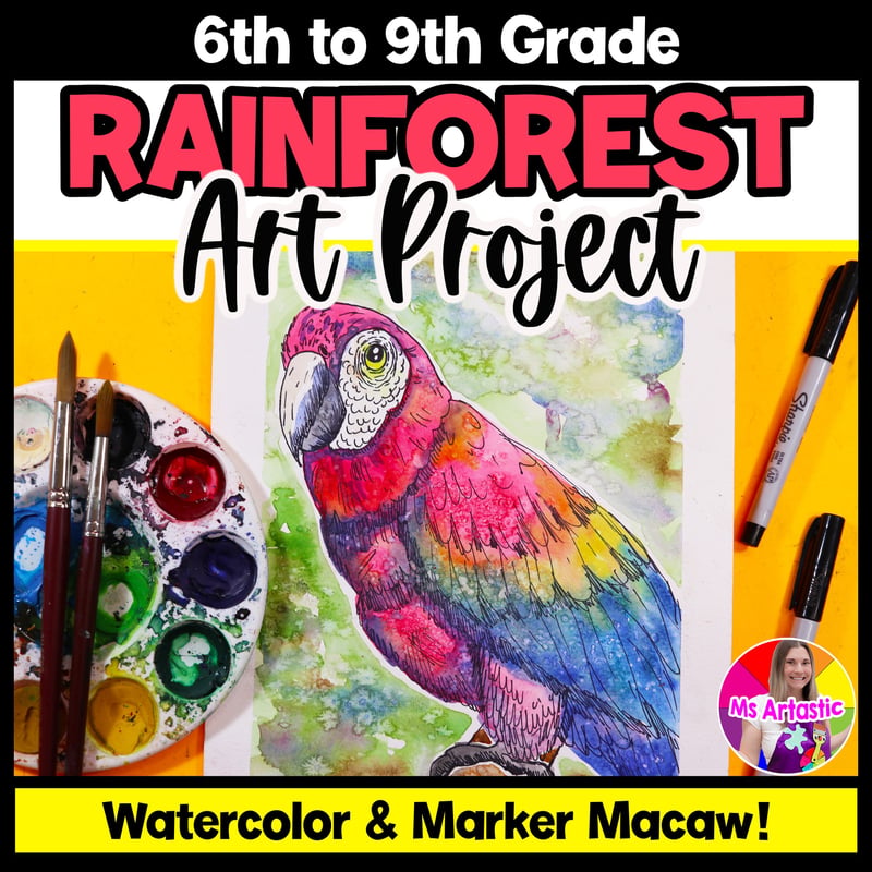 Watercolor Painting Art Project Tropical Rainforest Macaw Art Lesson Activity