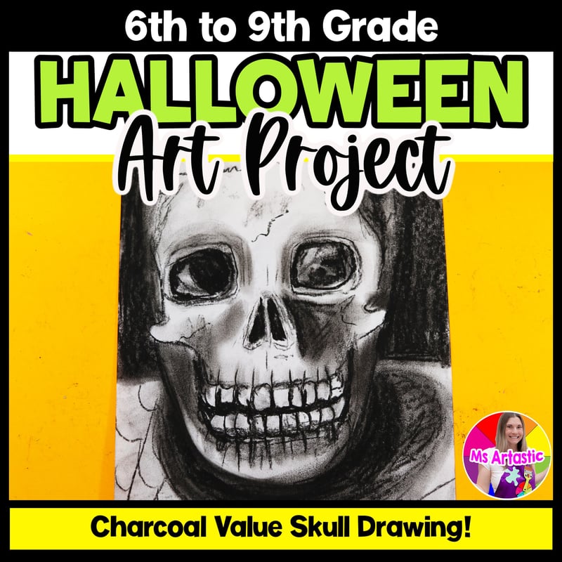 Halloween Art Lesson Charcoal Art Project October Art Middle School Fall