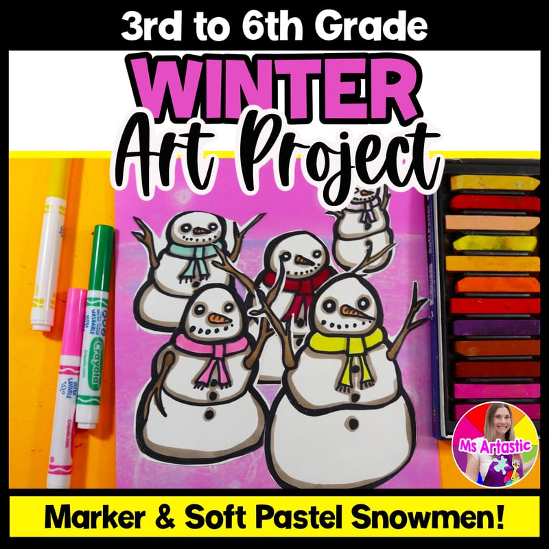 Winter Snowman Art Lesson Element of Art Space Winter Art Project Artwork