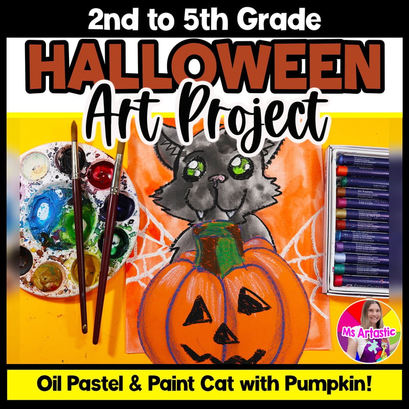 Halloween Art Lesson Pumpkin Art Project Halloween Art Activity Black Cat Art