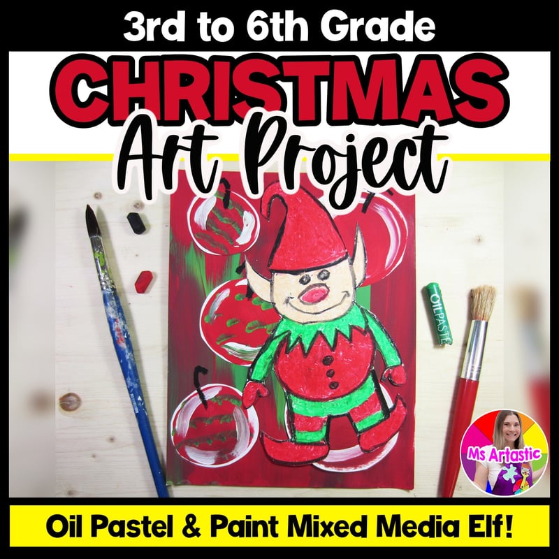 Christmas Art Project Holiday Art Lesson Elf Art Lesson December Artwork
