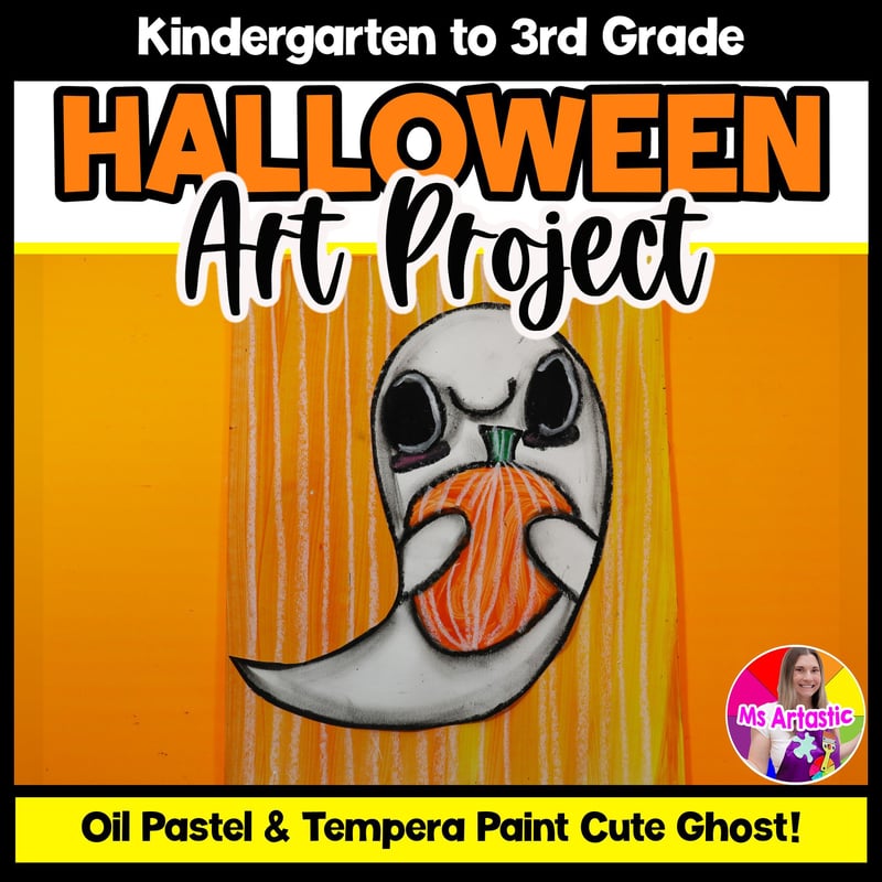 Halloween Art Lesson Cute Ghost Kindergarten Art October Fall Artwork Autumn Art