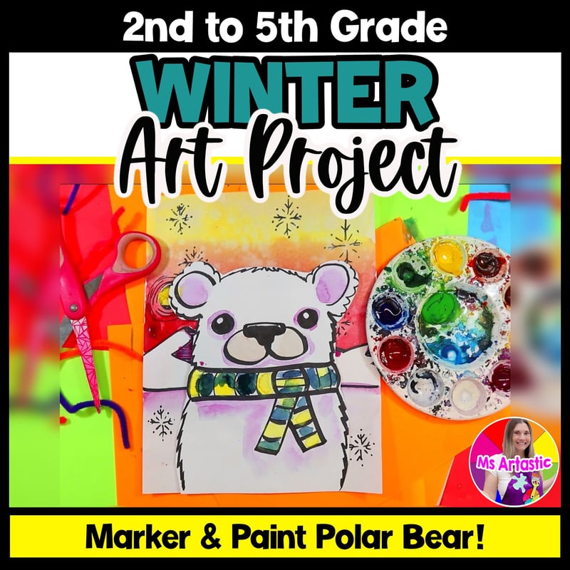 Winter Art Lesson Winter Polar Bear Art Project Winter Art Activity January Art