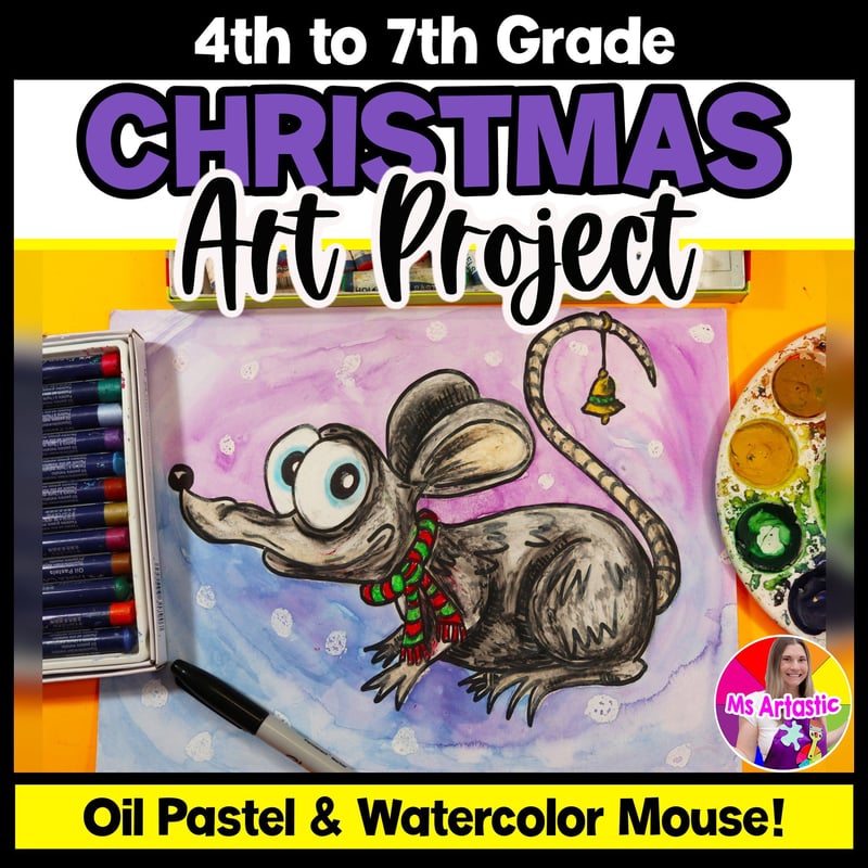 Christmas Art Project, Merry Mouse Art Lesson for Elementary