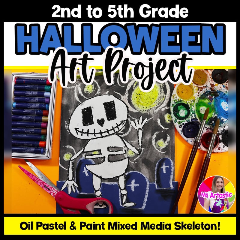 Art Project Halloween Art Lesson Skeleton October Elementary Art Activity