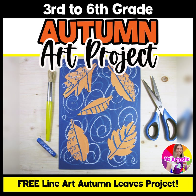 Autumn Art Project Line Leaf Art Lesson FREEBIE for Teachers Homeschool