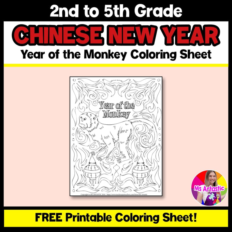 FREE Chinese New Year Coloring Sheet,Year of The Monkey