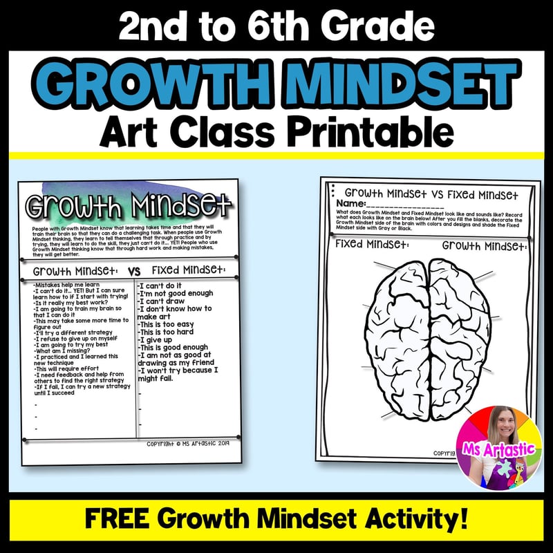Growth Mindset Activity Art Classroom First Week Activity SEL Printable FREEBIE
