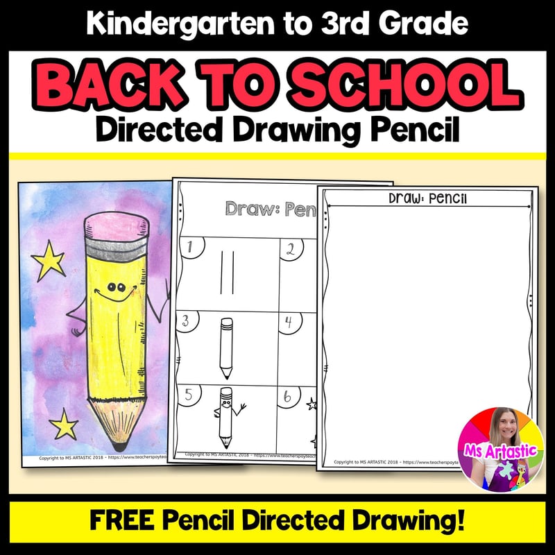 Back to School Directed Drawing FREEBIE Free Pencil Drawing Pencil Art Less