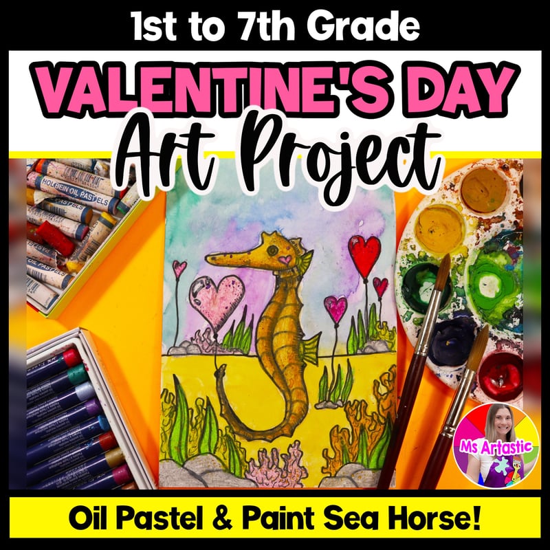 Valentines Art Lesson Valentines Sea Horse Valentines Heart Art Project VDay Art