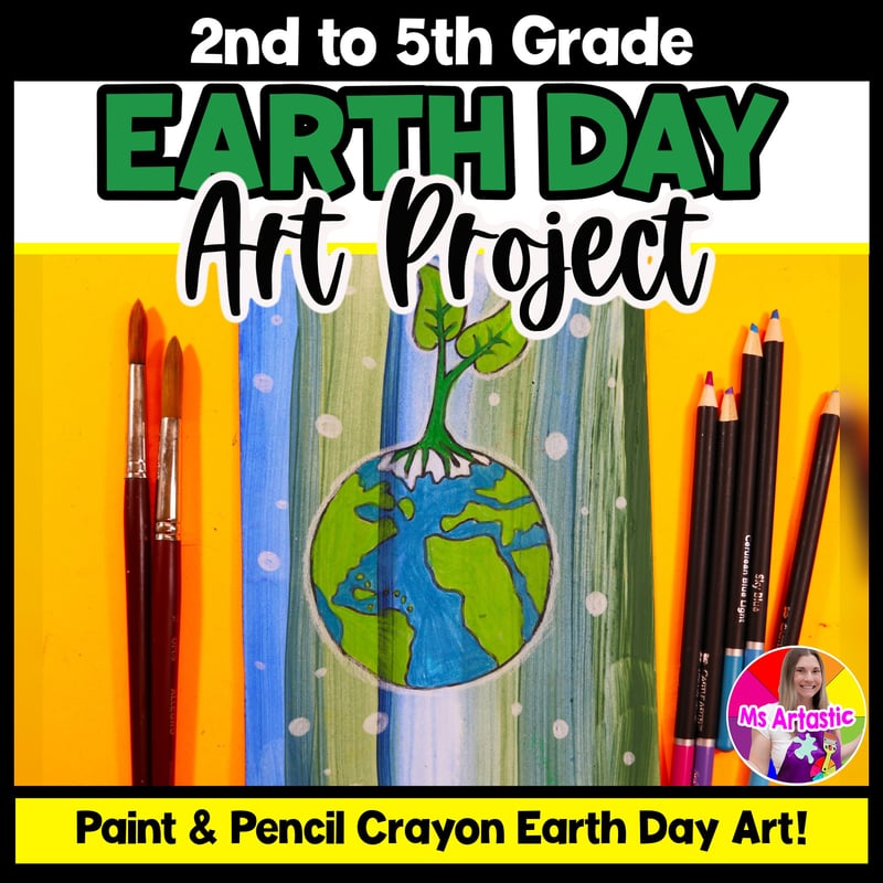 Earth Day Art Project Mixed Media Earth with Plant Lesson Spring Art Activity