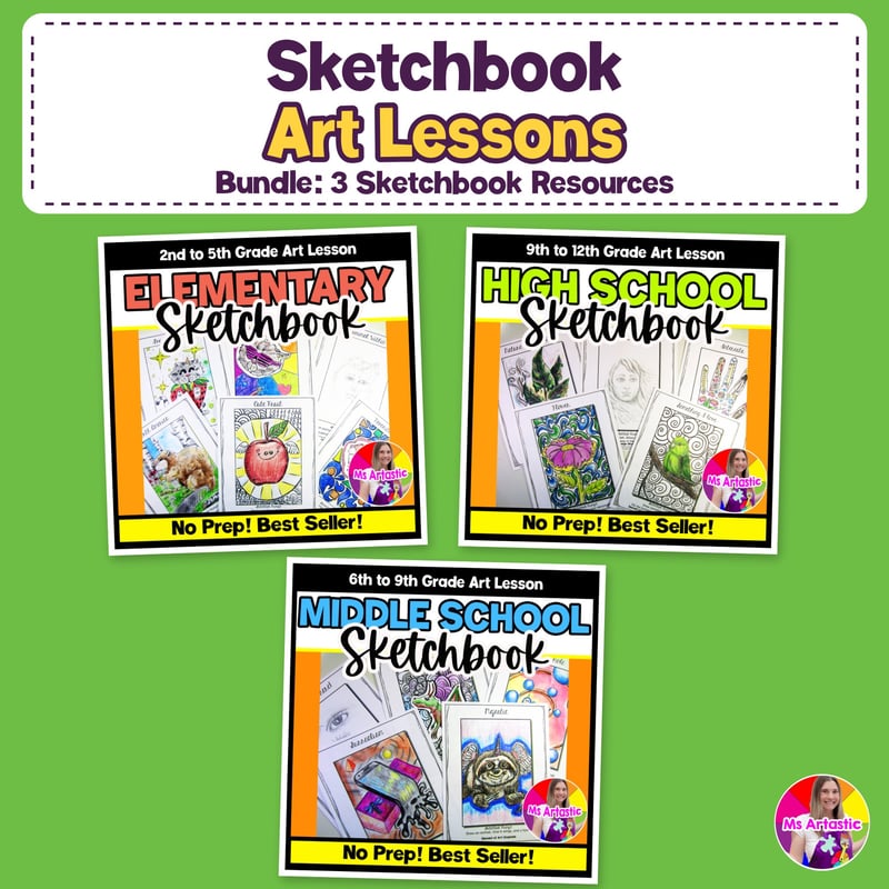 Sketchbook Art Lessons Bundle Sketchbook Prompts Art Activities Worksheets