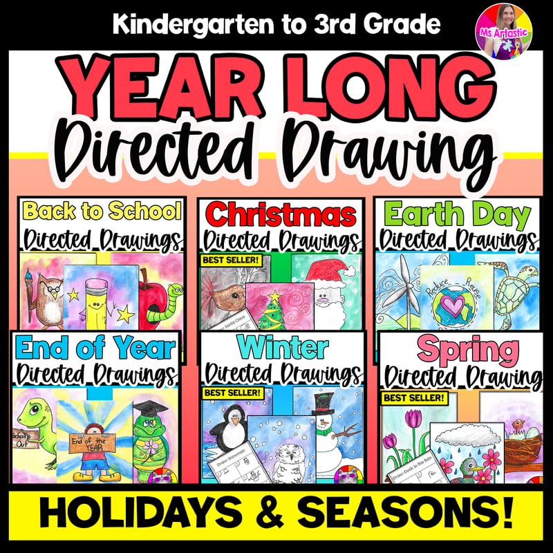 YEAR LONG Directed Drawings Quick Seasonal Art Activities Sub Plans Art Lessons