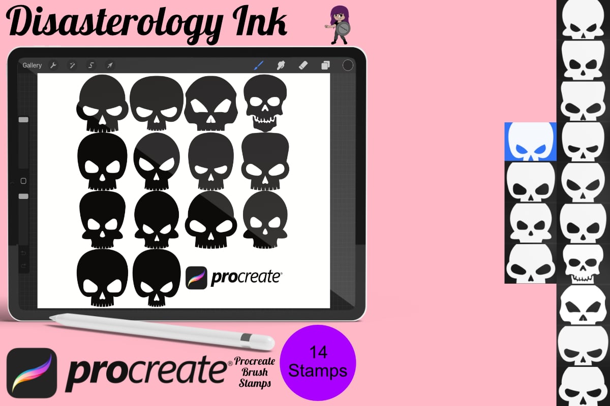 Halloween Skull Silhouette Set 1 Procreate Brush Stamps, 14 Skulls - Payhip
