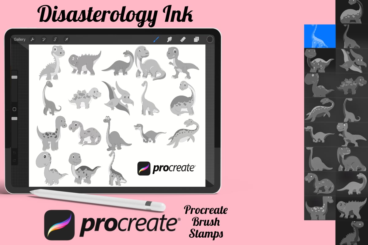Cartoon Dinosaur Set 4 Procreate Brush Stamps, 30 Dinosaur Stamps - Payhip