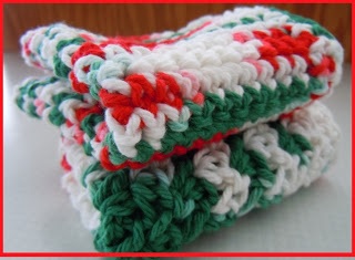 Crochet Cotton Dish Cloth Dish Rag Wash Cloth Green Red 