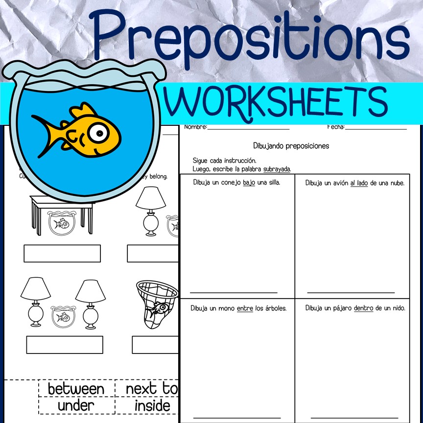 Prepositions, worksheets English - Inglés para los NIÑOS