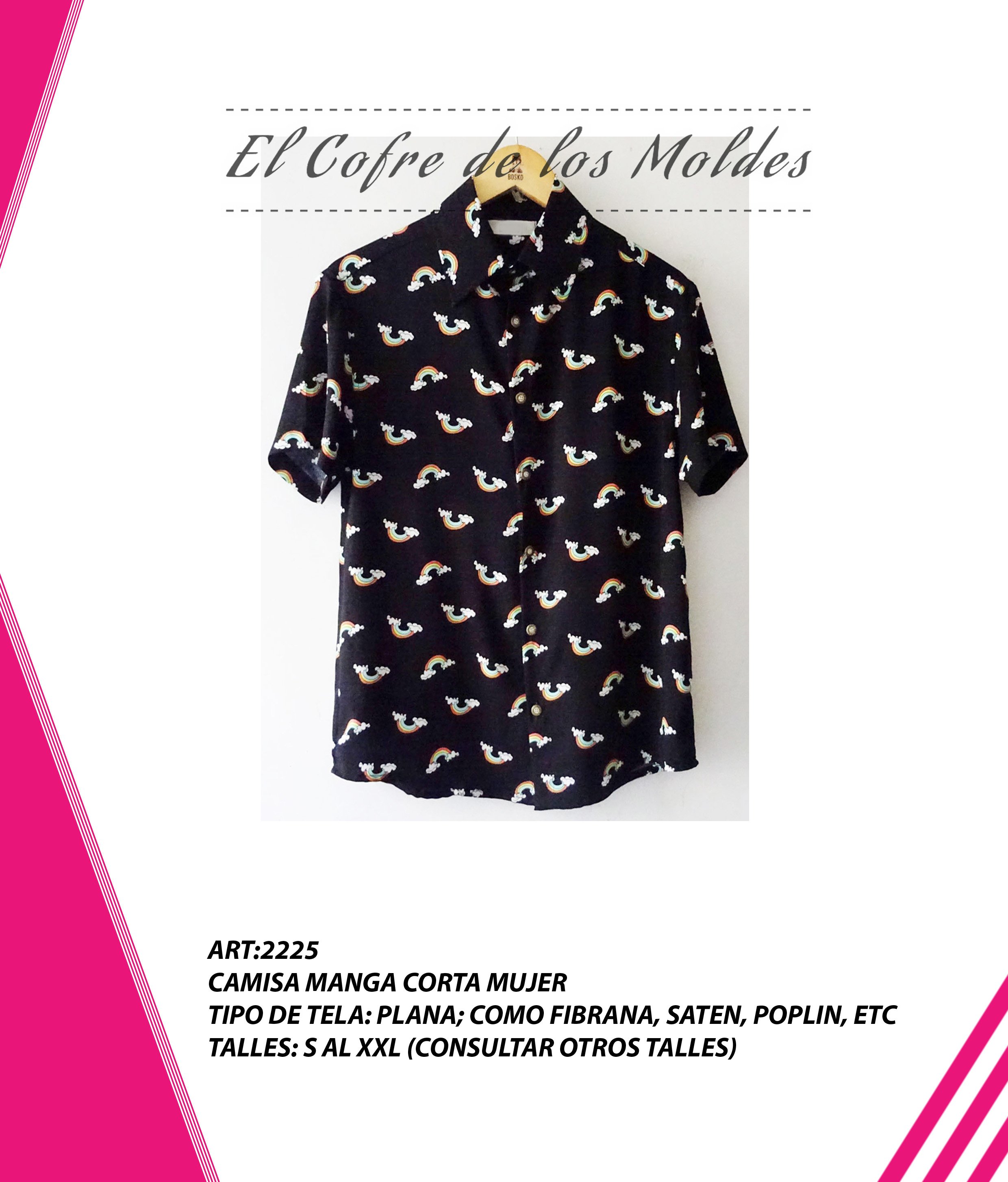 Molde Digital PDF Camisa de Mujer Manga Corta, Patron Pack Talles S Al ...