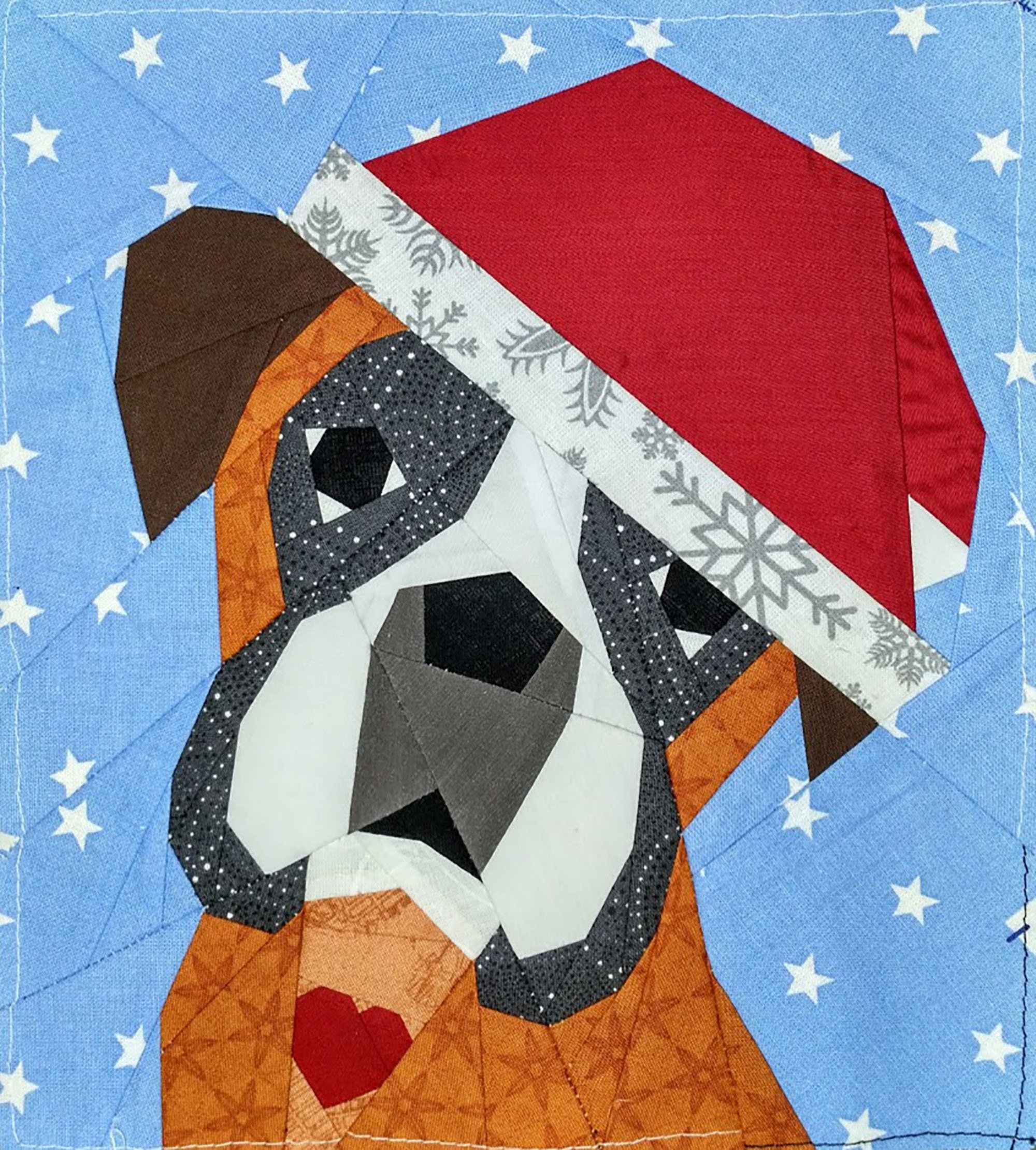 Christmas Boxer dog PDF quilt block Pattern FPP quilt patterns
