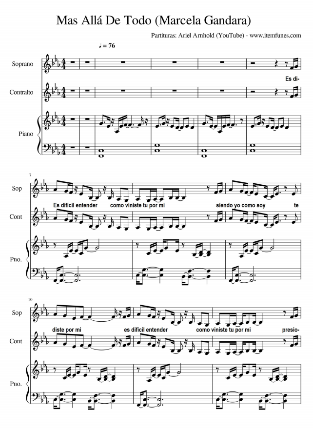 Partituras de piano reales con letras y notas juntas