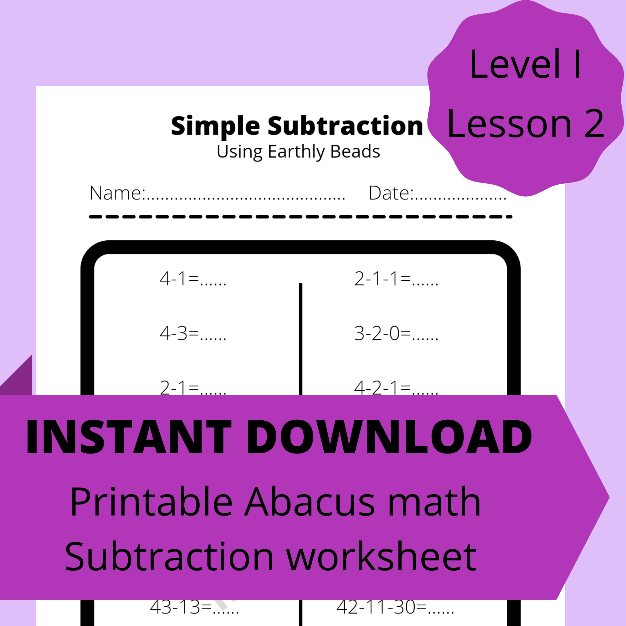 Printable Abacus math Subtraction worksheet free lesson 2 - Payhip for Free Printable Abacus Worksheets Pdf