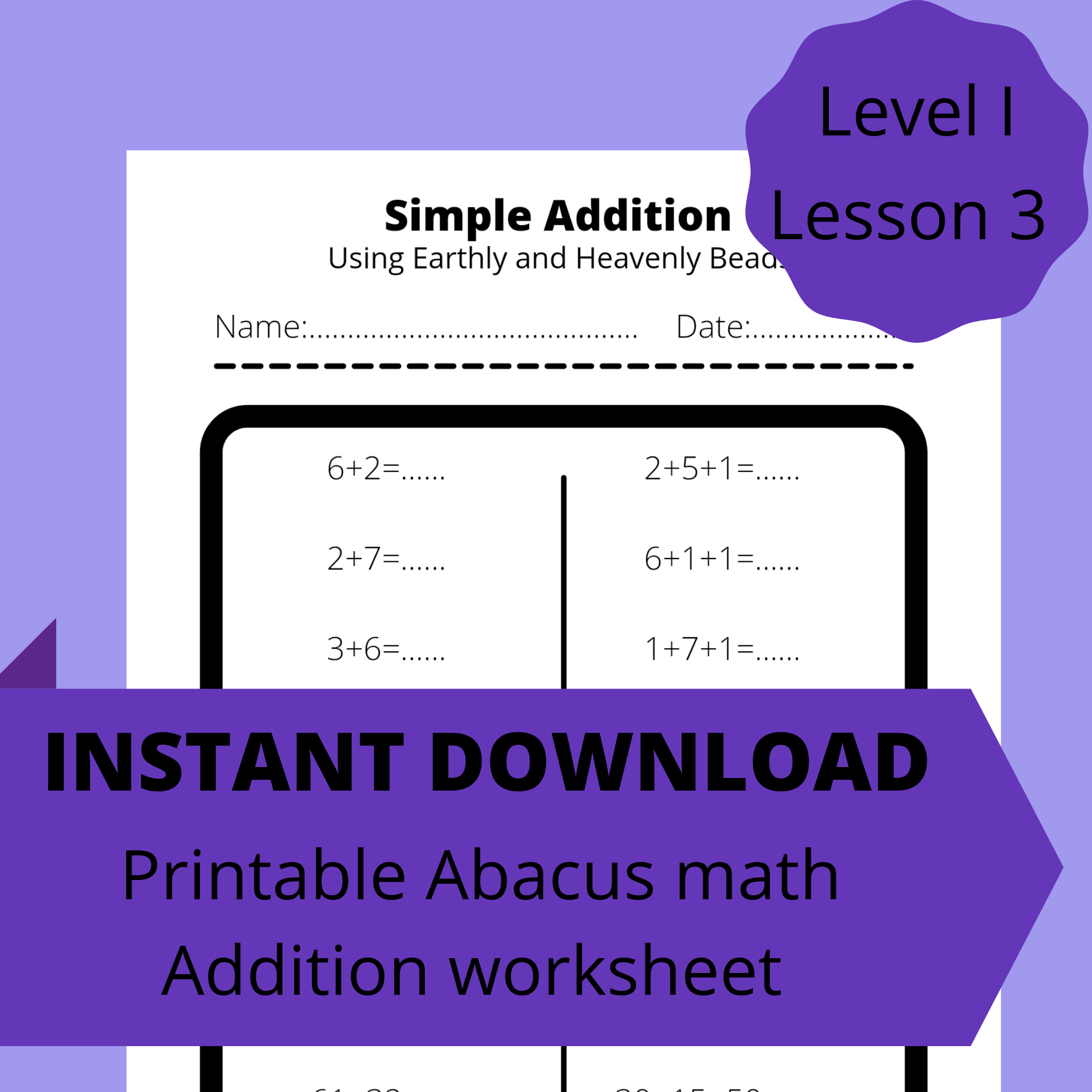 Printable Abacus math Addition worksheet lessons 3 free - Payhip