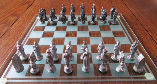 White metal chess set cast by Johannes Rademeyer. Visit https://payhip.com/b/Epdy