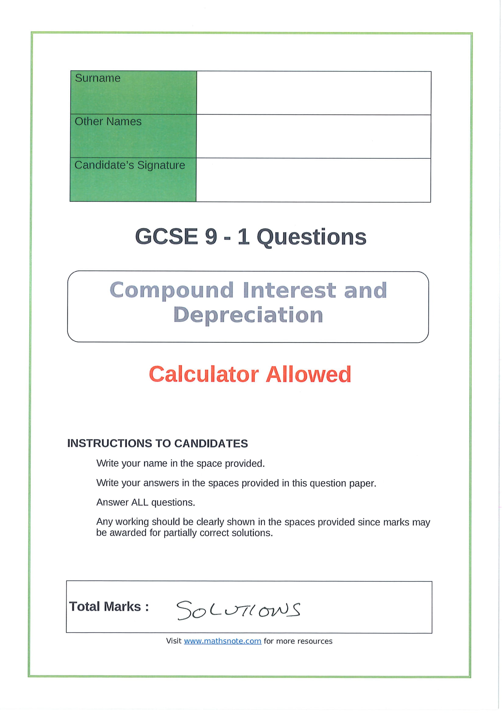 Compound Interest and Depreciation Solutions - Payhip
