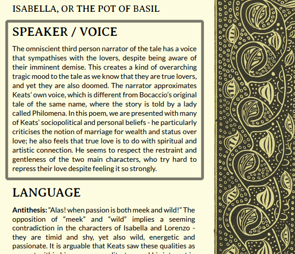 Isabella or the Pot of Basil by Keats Language Form and