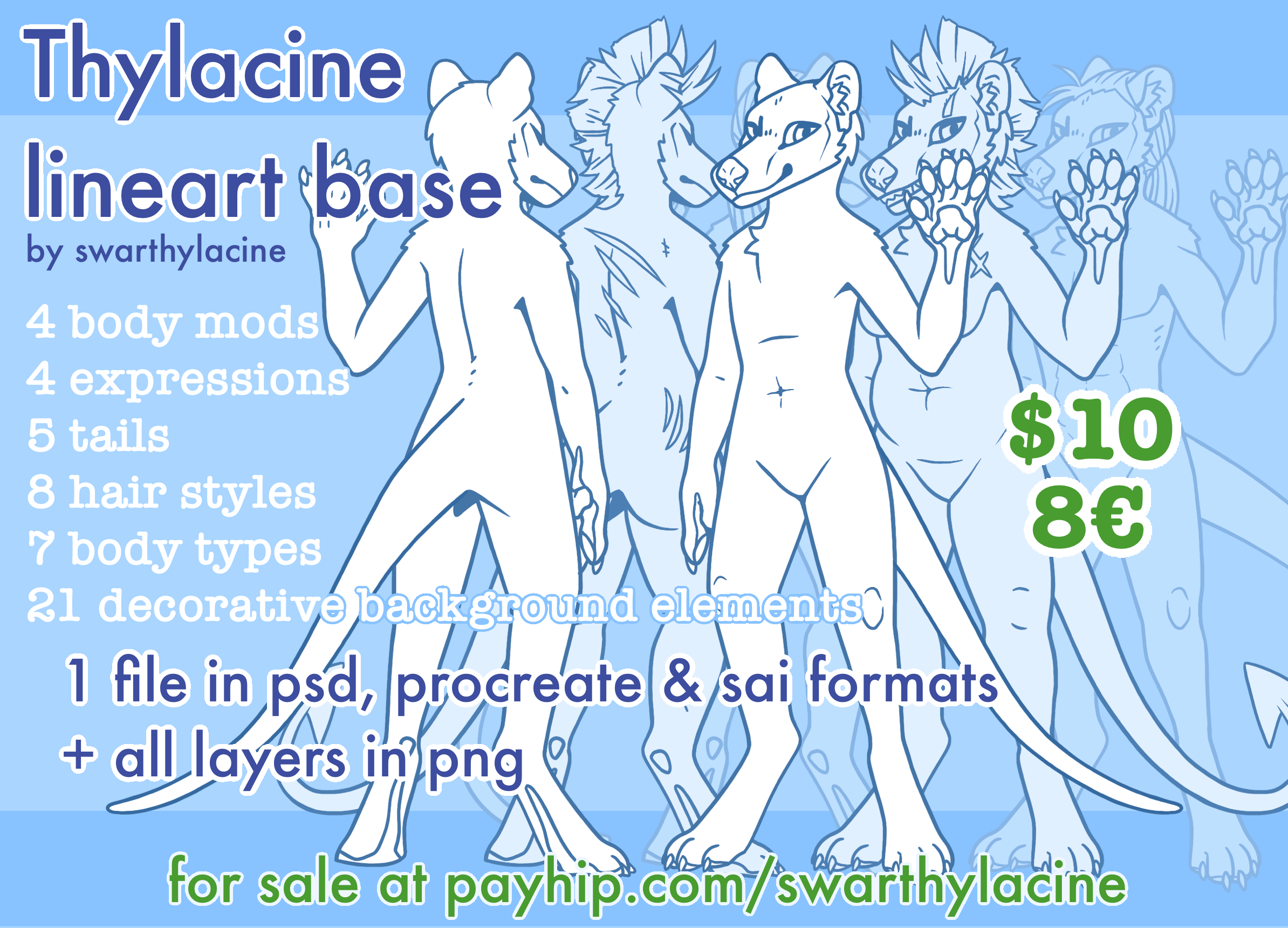 Anthro Thylacine Reference Lineart Base [P2U] - Payhip