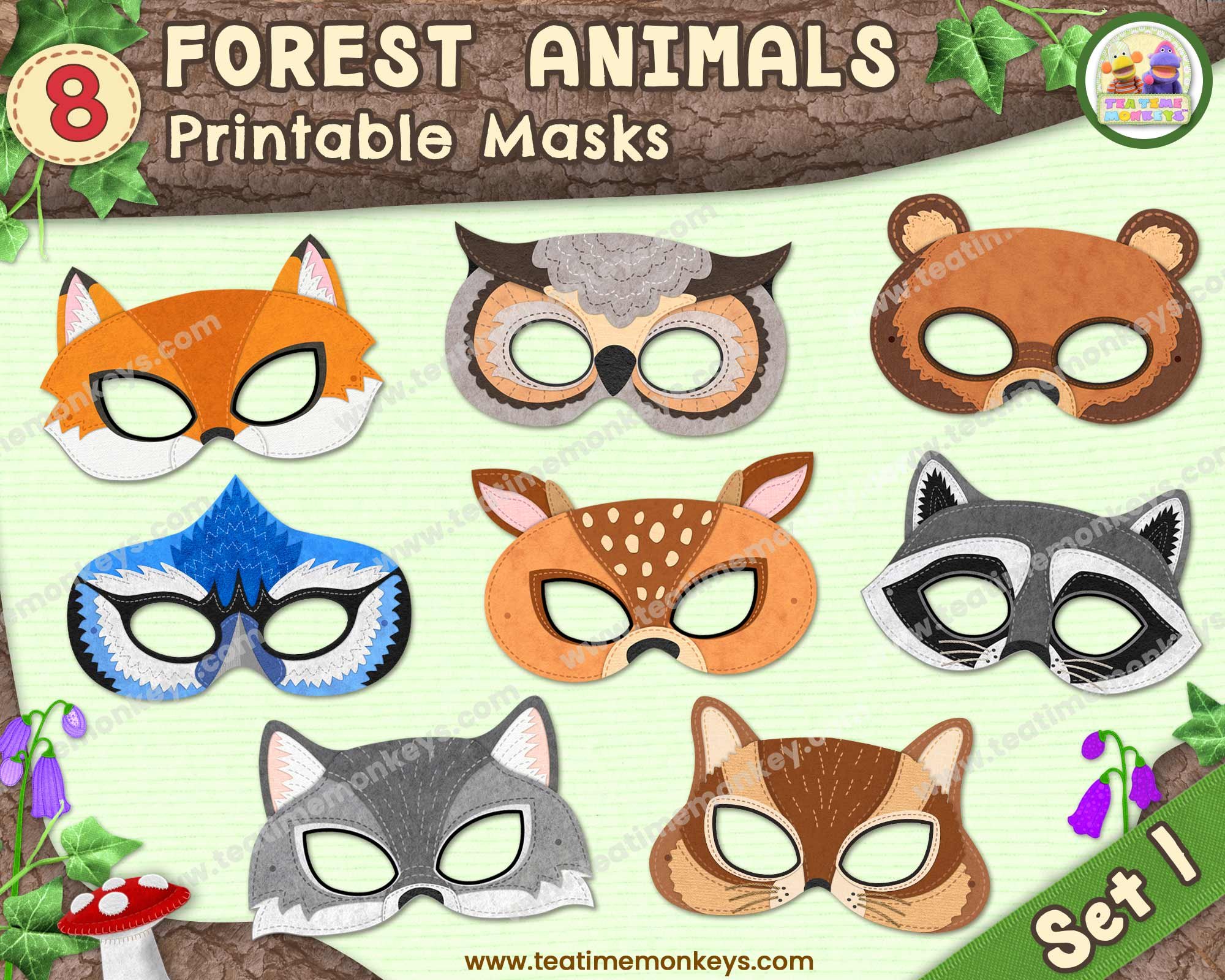 FOREST ANIMAL MASKS SET 2 - For Colouring - Payhip