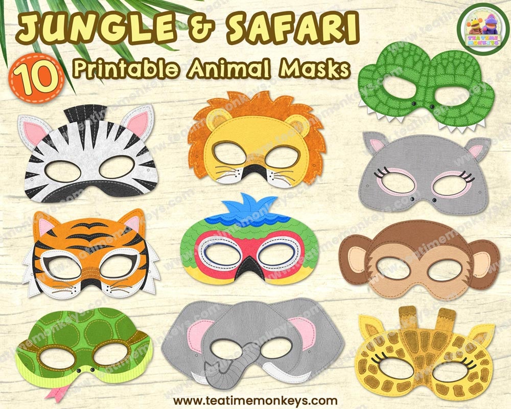 Jungle Animals Printable Masks Monkey Mask Zebra Tiger 