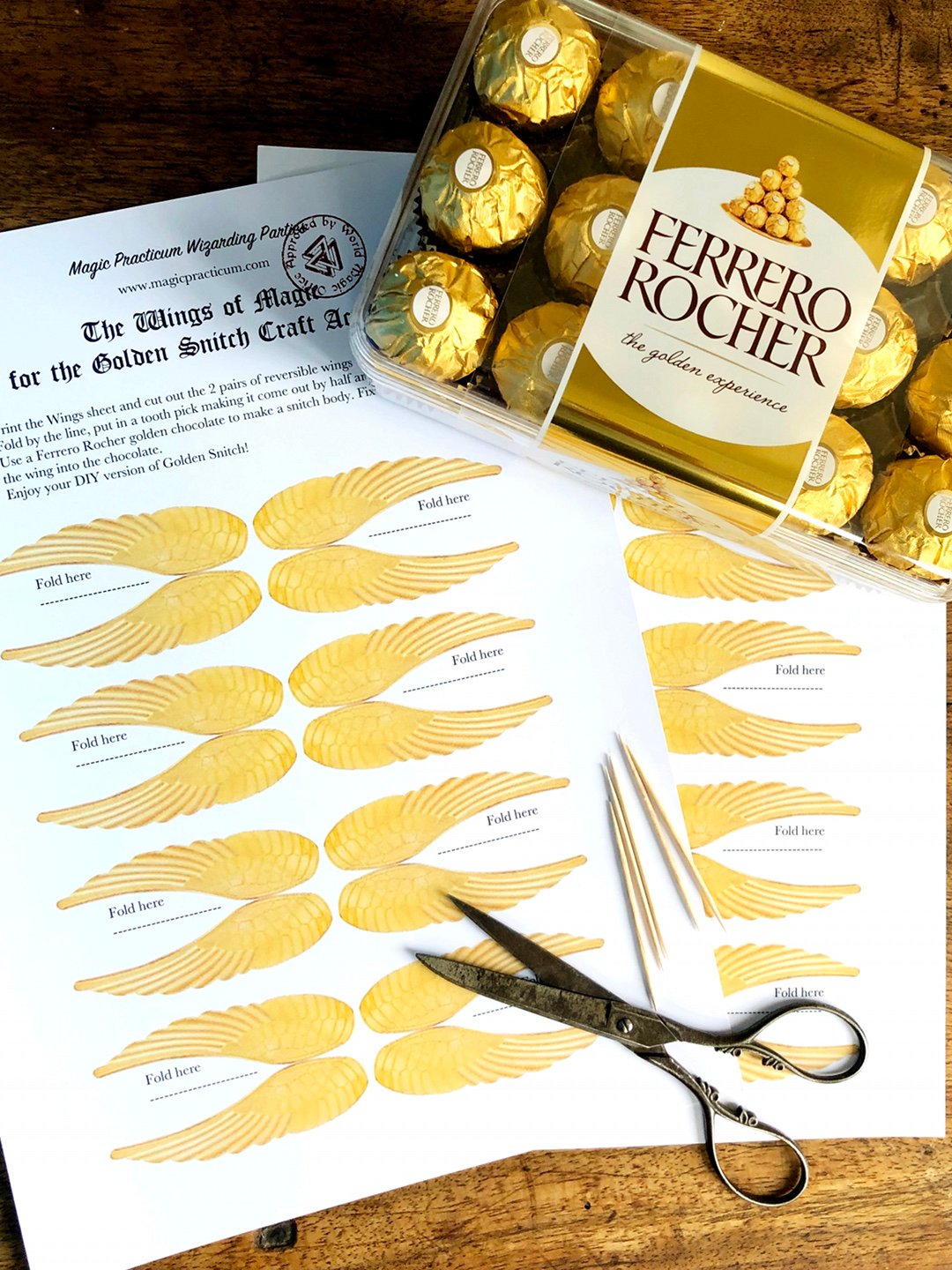 Golden Wings for a Snitch - printable wings for Ferrero Rocher snitches -  Payhip