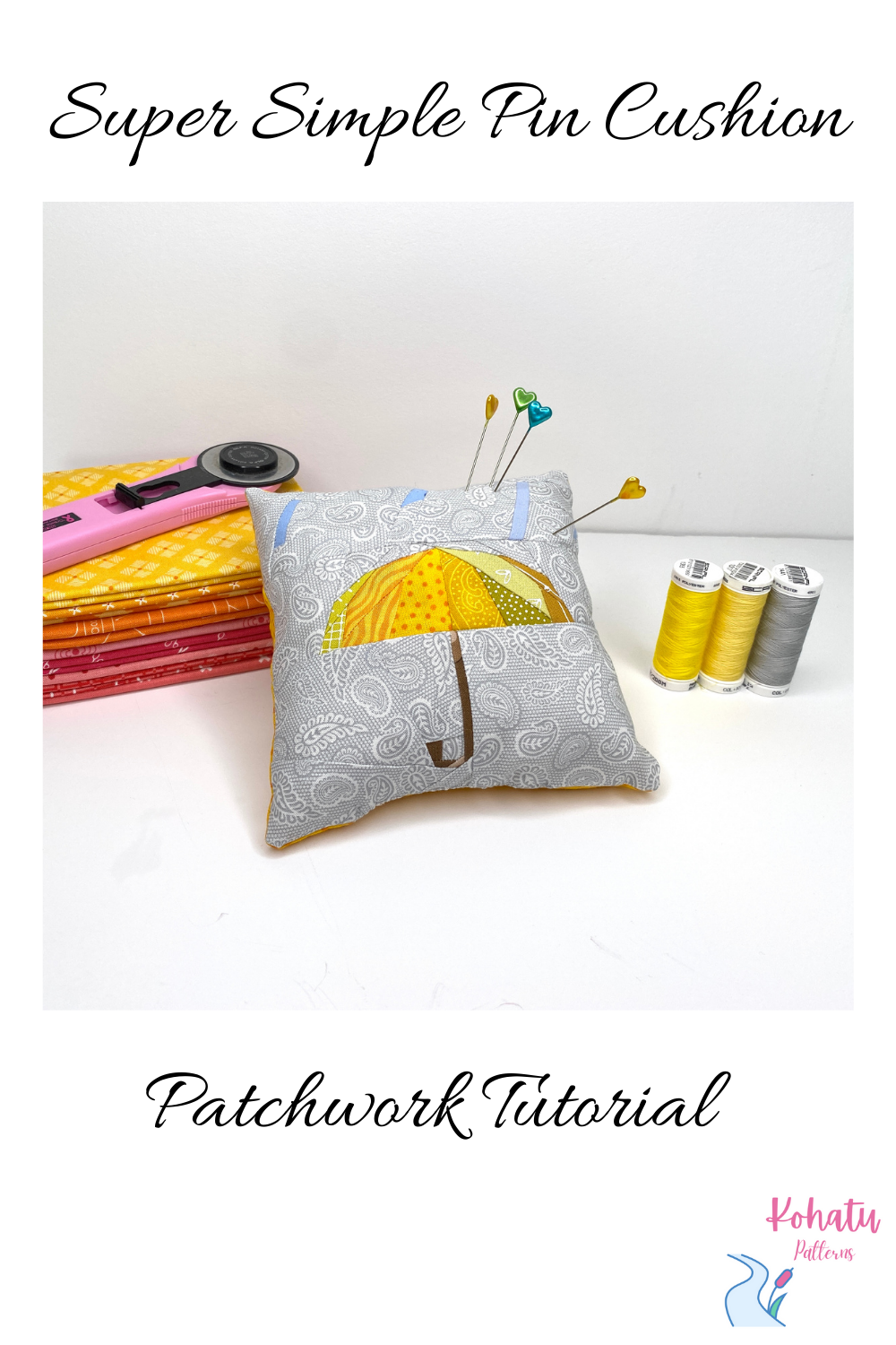 Patchwork Tutorial to turn a Scrappy Umbrella Paper Pieced quilt block into a Pin Cushion. Simple Sewing tutorial to make your own pin cushion. Patchwork sewing lesson.