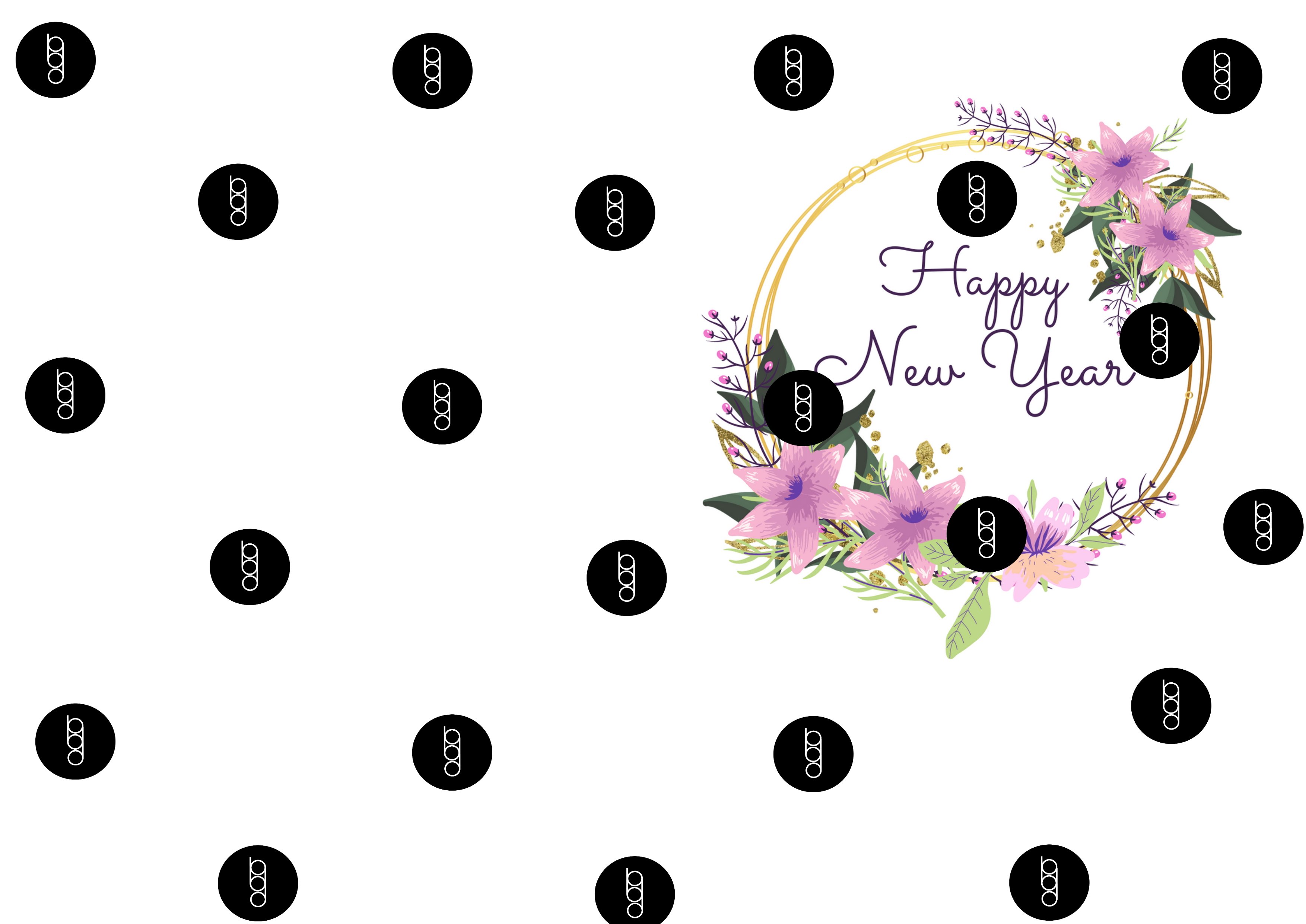 Happy New Year Wreath Printable Card Blank PDF A4 Digital Download