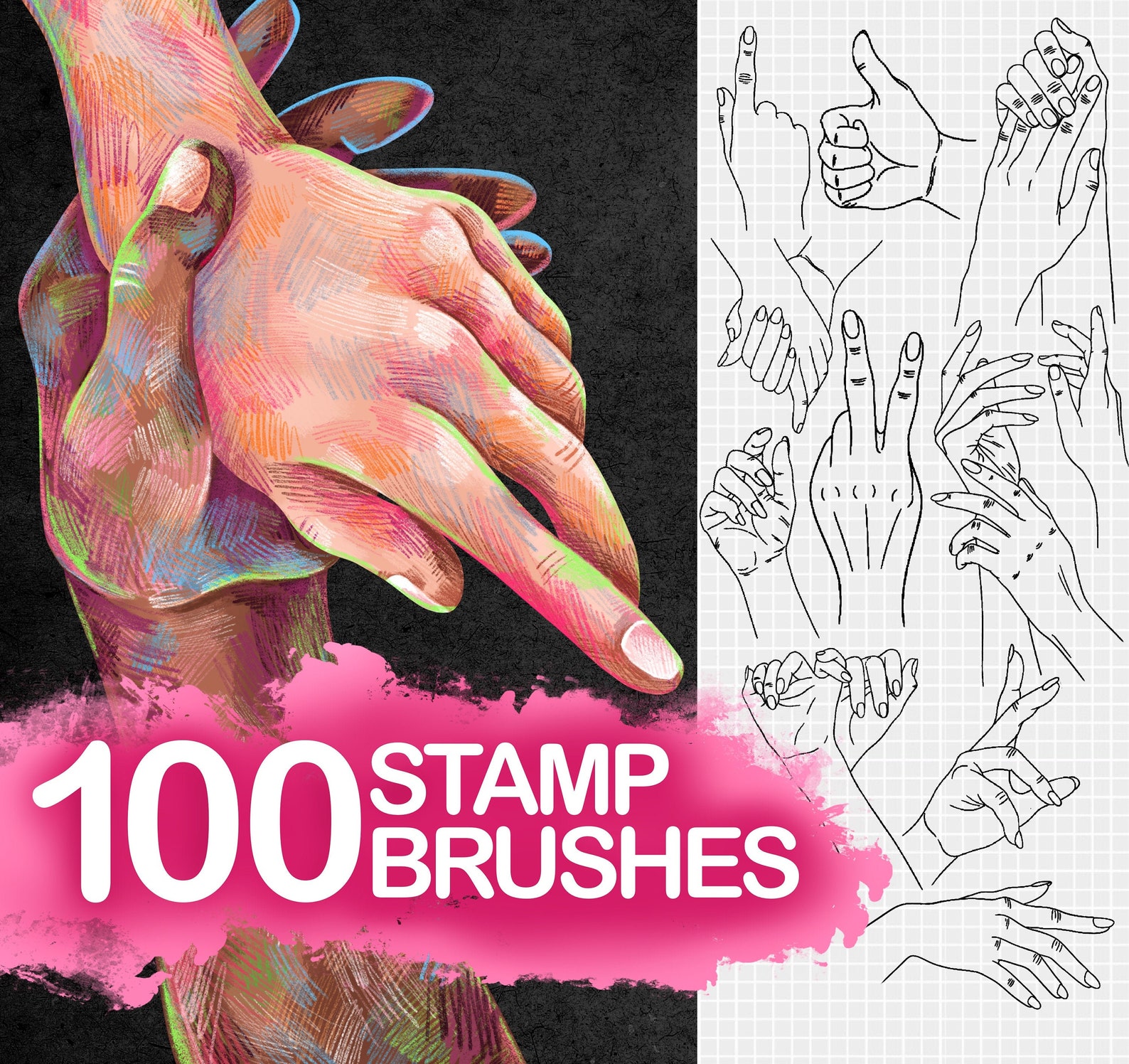 100 Realistic Hand Stamp Brushes for Procreate - Payhip