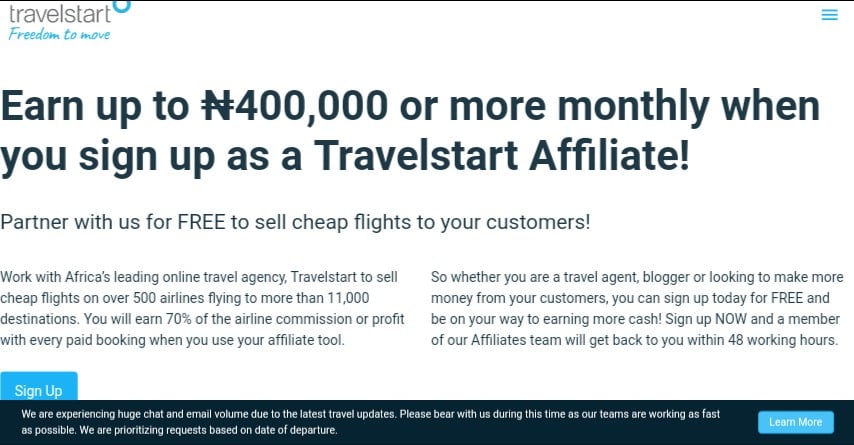 Travelstart Affiliate program step by step process