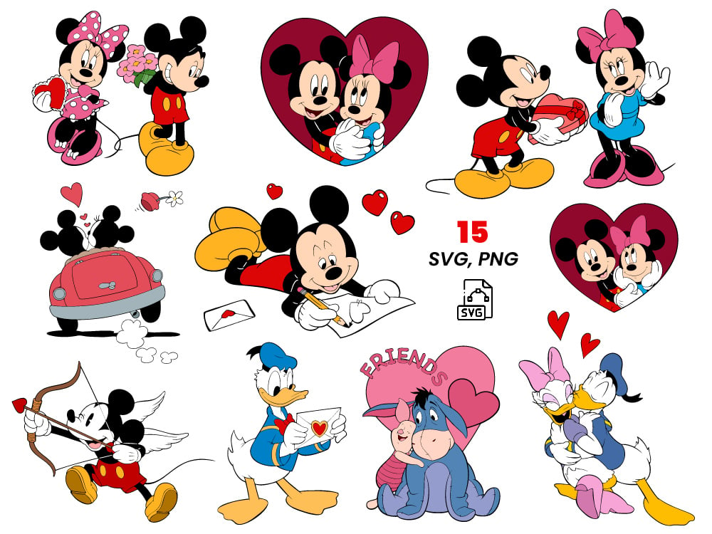 Disney Valentines Day Mickey And Friends Heart Svg Cutting Files