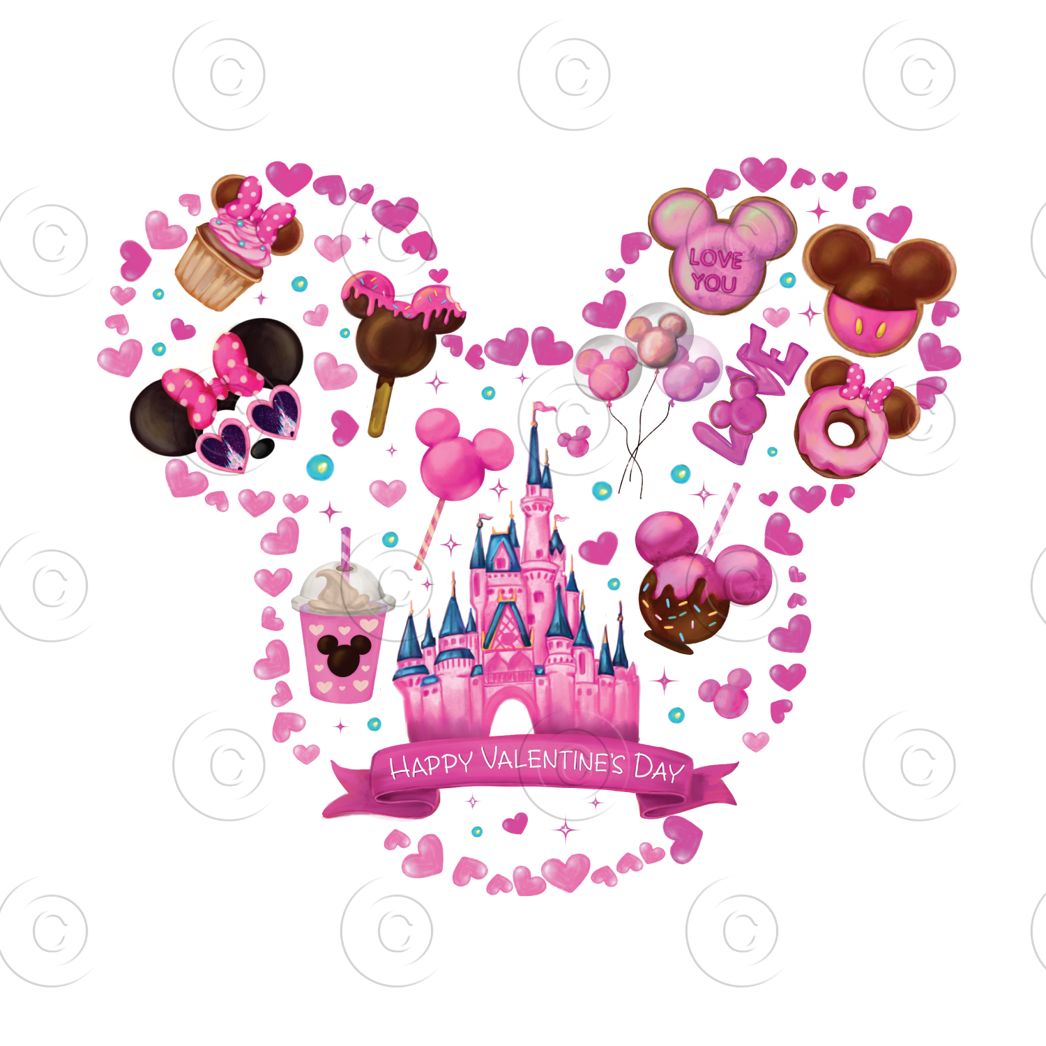 Disney Valentine Valentine's Day Mickey Ears - Digital Download Sublimation  Design, PNG Files