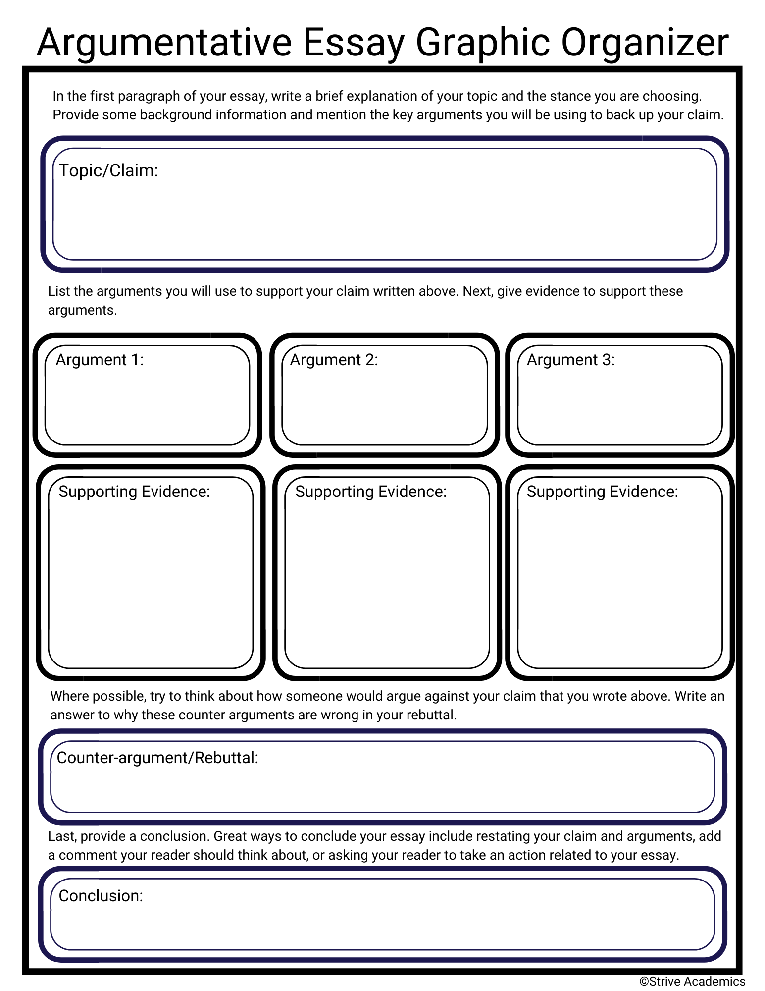 Argumentative Essay Graphic Organizer Template for Practicing Persuasive Writing - Payhip