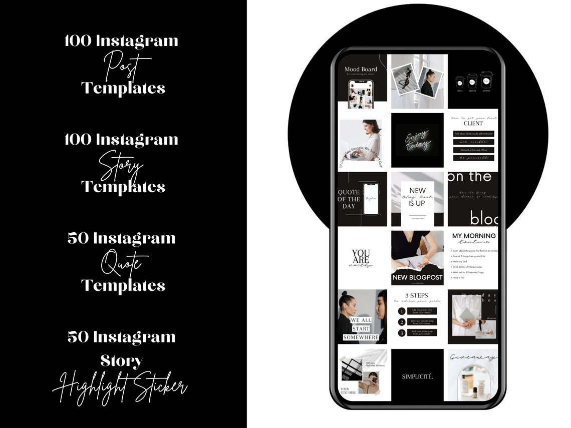 300 Black White Canva Instagram Templates - Black White Social Media ...