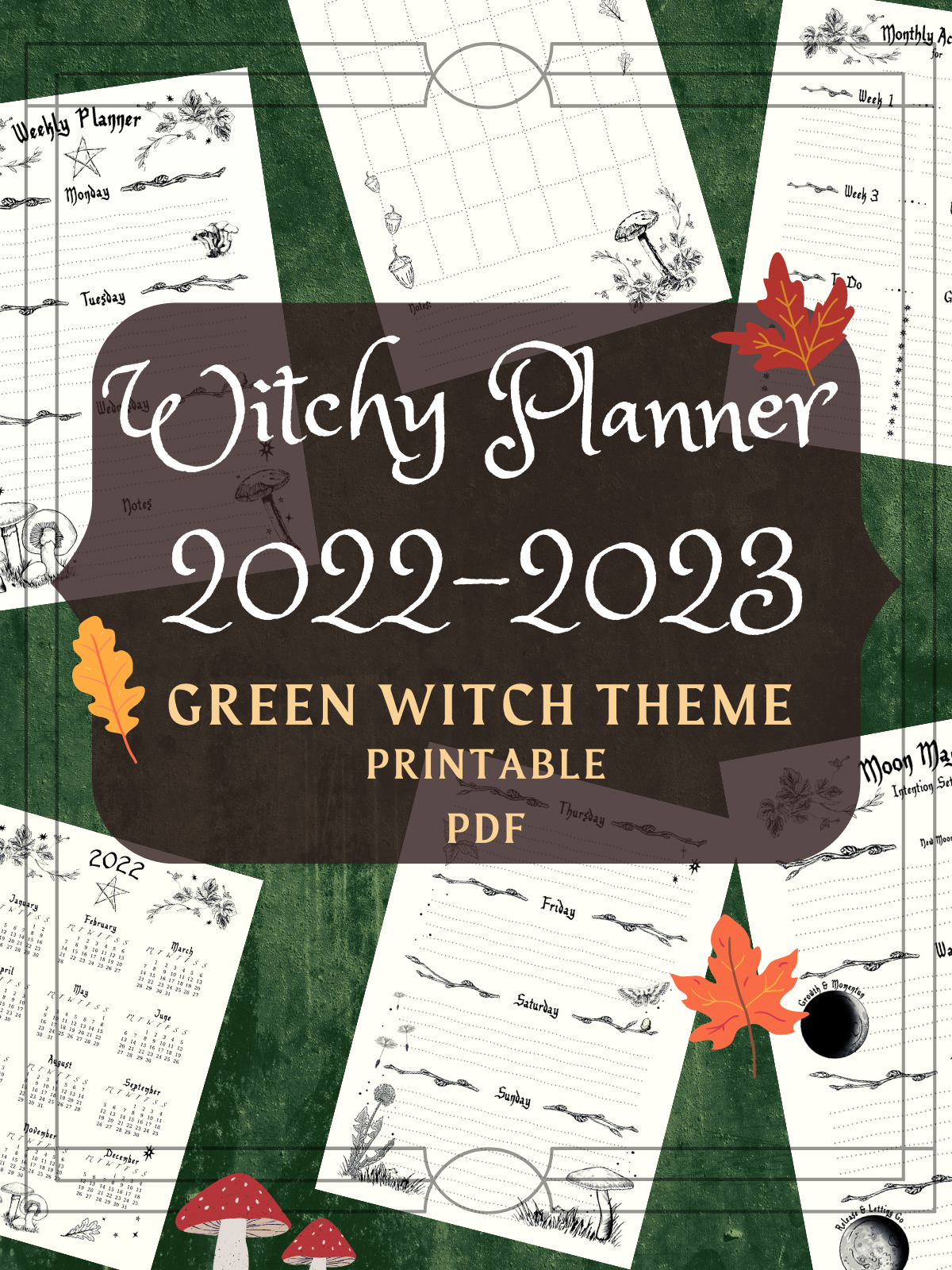 Digital 2024 Witchy Planner, Dark Mode, Dated Yearly Planner